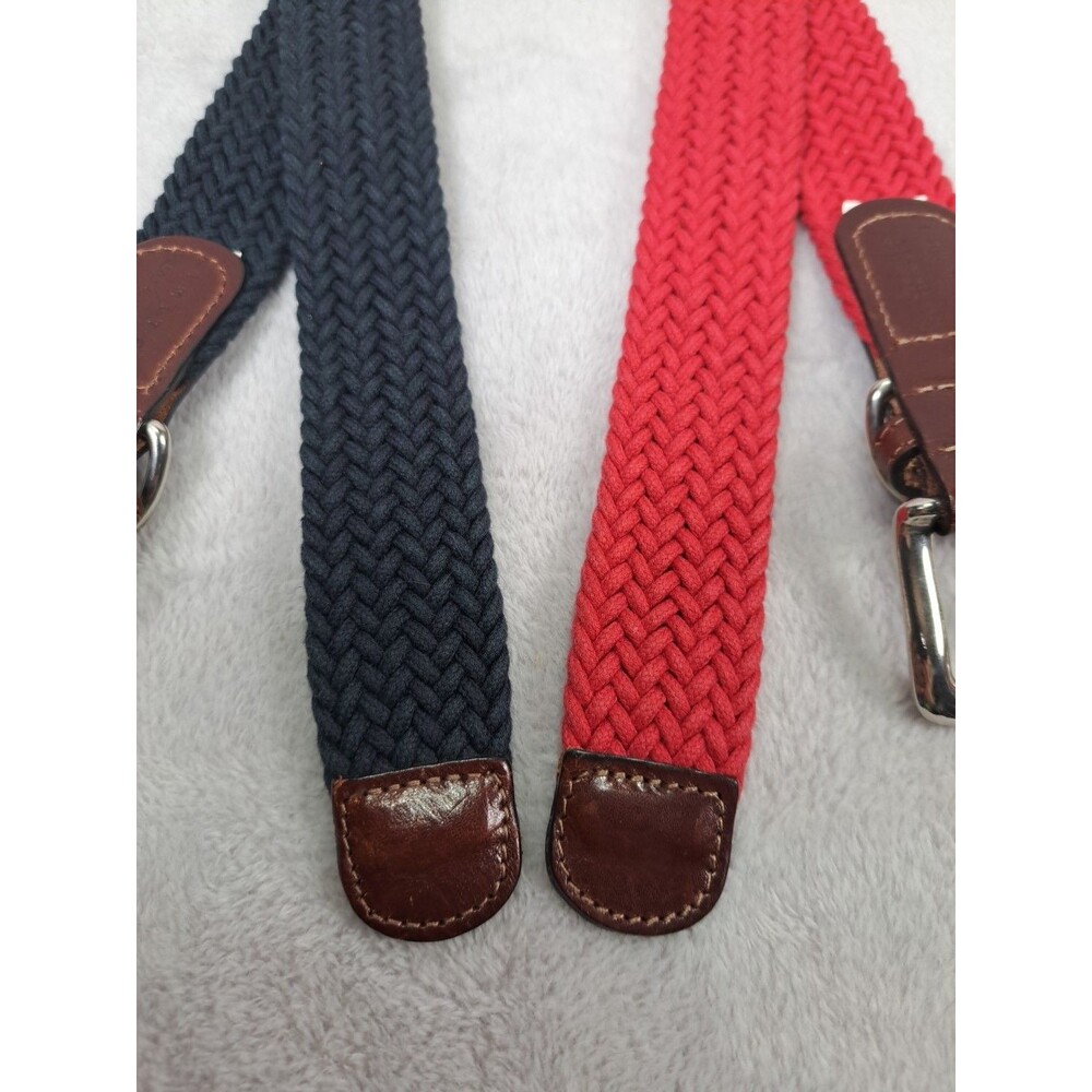 Limited Belt Set Of 2 Italian Leather Ends Braided Woven Red & Blue S/M USA - Picture 9 of 12